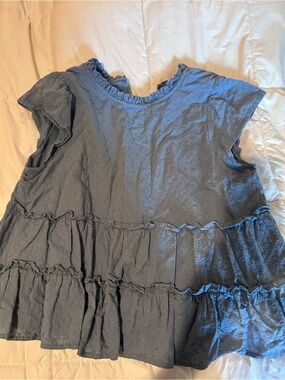 True Craft Dusty Blue Ruffled Neck Blouse